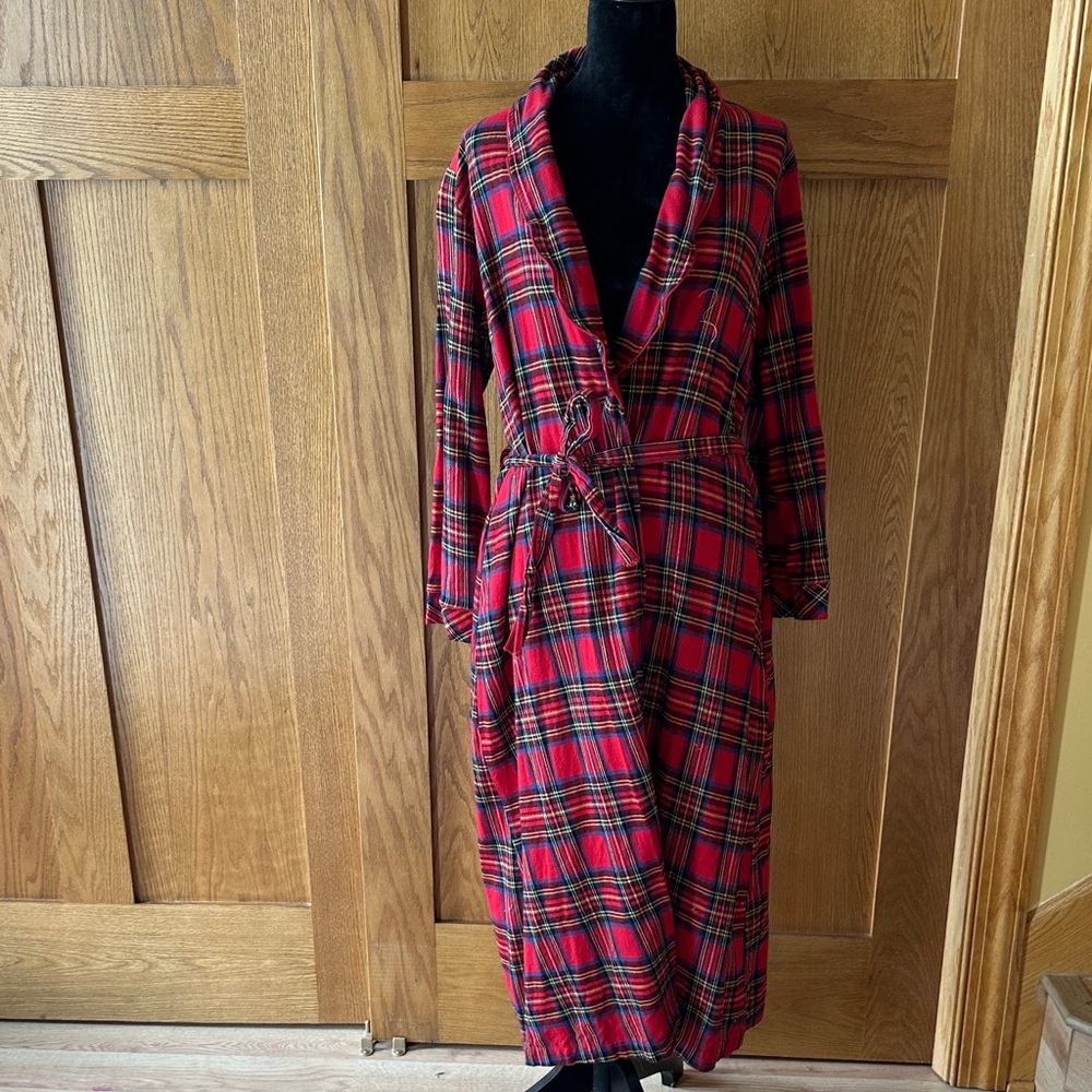 Red Plaid Shawl-Collar Women's Robe